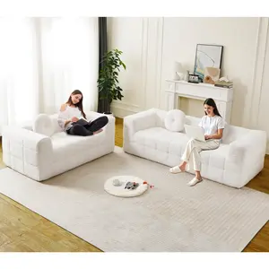 2 Piece Upholstered Sofa Set, 3-Seater Cloud Couch and Loveseat Sofa with Memory Foam & Deep Seat, Comfy Boneless Couch, Compressed Sofa for Living Room, Bedroom, No Assembly(Beige, 84.6" W+66.5" W)