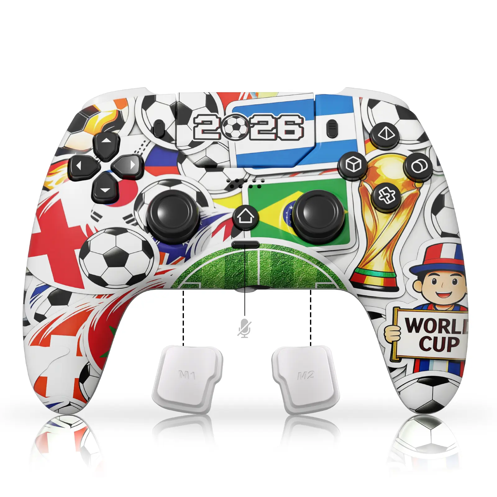 Wireless Macro Controller for PS5/PC with Anti-Drift & Football Theme – Programmable Back Buttons, 6-Axis Gyro, Turbo, Dual Vibration, Touchpad, 3.5mm Audio/Mic Jack