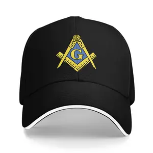S&T Masonic Style Baseball Cap - Black with Yellow Geometric Emblem, Lightweight Polyester, Unisex Casual Style