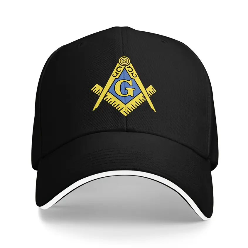 Unisex Masonic Style Cotton Baseball Cap - Embroidered Geometric Logo, Adjustable Size with Buckle, Washed Denim Dad Hat, Breathable Sports Cap, Casual Outdoor Fashion Hat, Casual Outdoor Hat, Fashion Hats