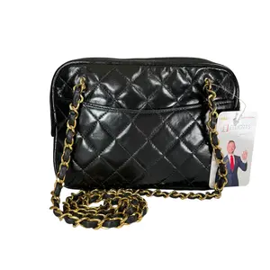 Pre-owned CHANEL Leather Shoulder Bags Black Lambskin Quilted Shoulder Dual Strap 24K Plated GHW Mini Purse