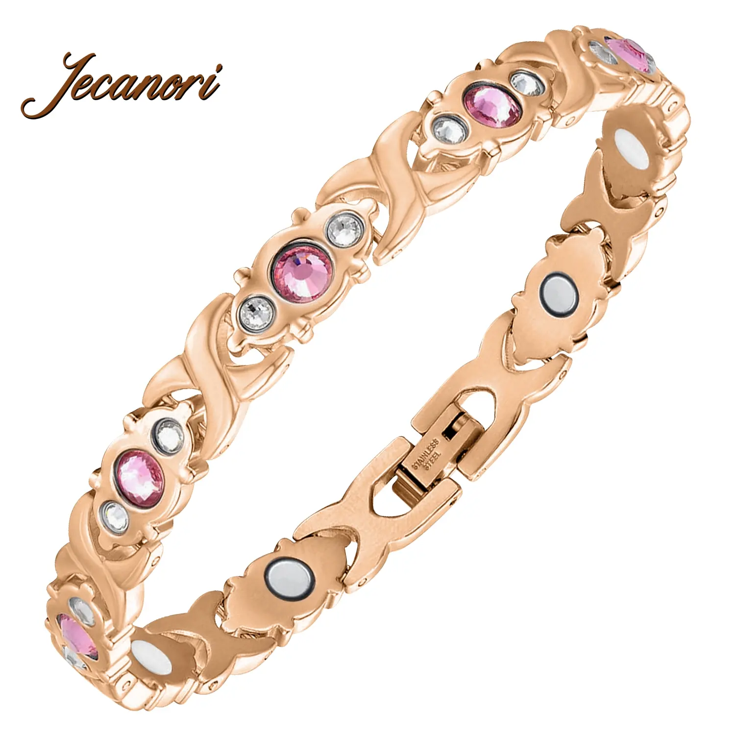 Jecanori Women's Titanium Steel Energy Magnet Bracelet, Adjustable Wristband with Crystal Design, Rose Gold Gift Box & Removal Tool, Ideal Gifts for Women, Women Gifts