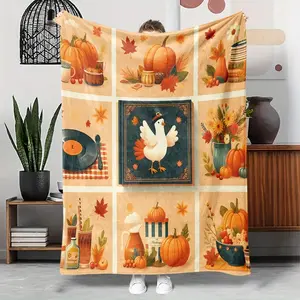 1pcs Flannel Blanket With The Theme Of Autumn Harvest Festival,Digital Printing,Sofa Bed Cover Blanket,Skin-Friendly Soft,Christmas New Year Gift,Suitable For All Year Round