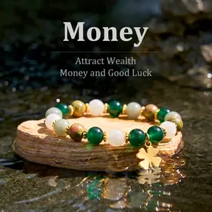 Unisex Crystal Bracelet – Wealth-Attracting Bracelet, Four-Leaf Clover Lucky Bracelet, Healing and Protective Jewelry, Party Jewelry, Couple's Bracelets, Fashionable Synthetic Bracelets, Christmas and Birthday Jewelry Gifts