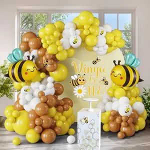 144PCS Bee Balloon Arch Garland Kit with Yellow Brown White Balloons for Honey Bumble Bee Theme Birthday Decorations, What Will It Bee Gender Reveal, Sunflower Party Decor