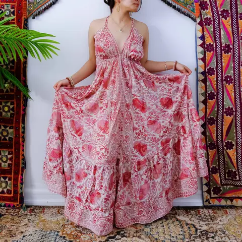 Women's Breathable Bohemian Viscose Dresses for Women - Adjustable Neckline, Spell-Style Floral, Frilled, Flowy Tiered, Sleeveless, Long Backless Maxi, Eco-Minded Fabric, Summer Festival Beach Dress (Fairy Goddess Vibes)
