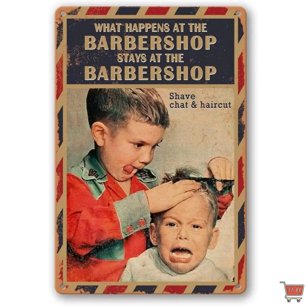 Barber Sign Barbershop Wall Poster Vintage Barber Shop Metal Tin Signs Barber Shop Wall Decor Barber Haircut Posters For Men What Happens At The Barbershop Stays At The Barbershop Sign 12x8 Inch