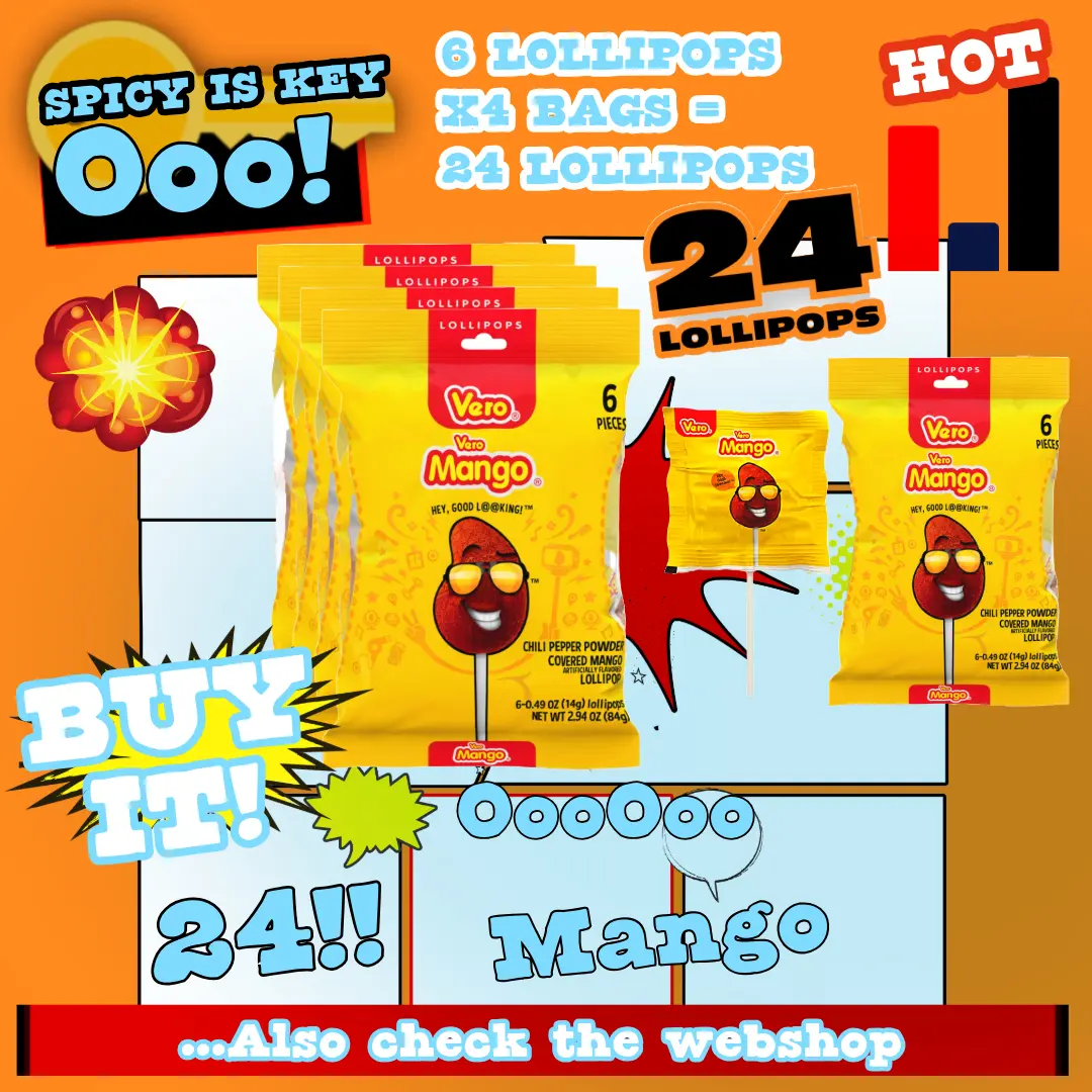 Vero Mango Lollipop 24 Lollipops - Delightful Mango Flavor, Perfect for Any Occasion, Ideal for Snacking and Treats