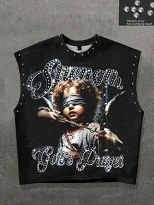 Short vest for men and women, angel archery printed vest, street fashion brand sleeveless t-shirt, loose vest, portrait of children, short sleeved European and American street fashion brand casual vest, American retro Y2K vest, Streetwear Tank Vest