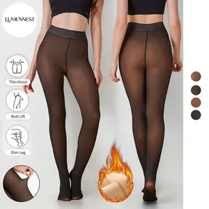 LUMENNEST Women's Minimalist High Waist Fleece Pantyhose, Winter Cozy Stretchy  Thermal Tights Stockings with Fleece Lined