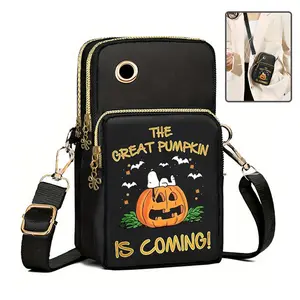 Halloween Pumpkin Pattern Phone Bag Coin Wallet Cute Mini Crossbody Shoulder Bags For Kids Women Nylon Waterproof Antibacterial Anti theft