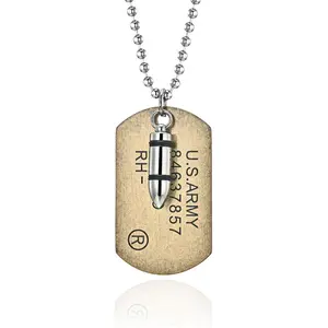 U.S. Army Dog Tag Necklace – Engraved ID + Bullet Pendant, Bold & Masculine, Perfect for Men Who Love Military, Gear & Statement Jewelry Ideal for Tactical Wear, Gift for Him, Soldier, or Veteran