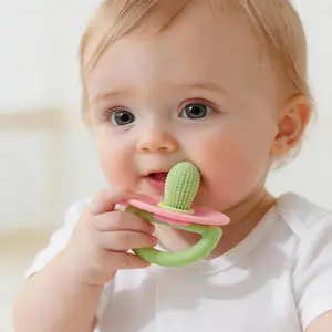 Baby Silicone Pacifier Teether Ring, Soothing Pacifier Type Teething Tool, Soft Molar Stick with Massage Dot, 1pc/3pcs