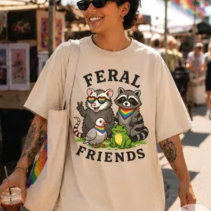 Feral Friends Bi Pride Subtle Pride Queer Shirt, LGBT Shirt, Opossum Shirt, Raccoon Sweatshirt, Possum Tee, LGBTQ Tee Gay N