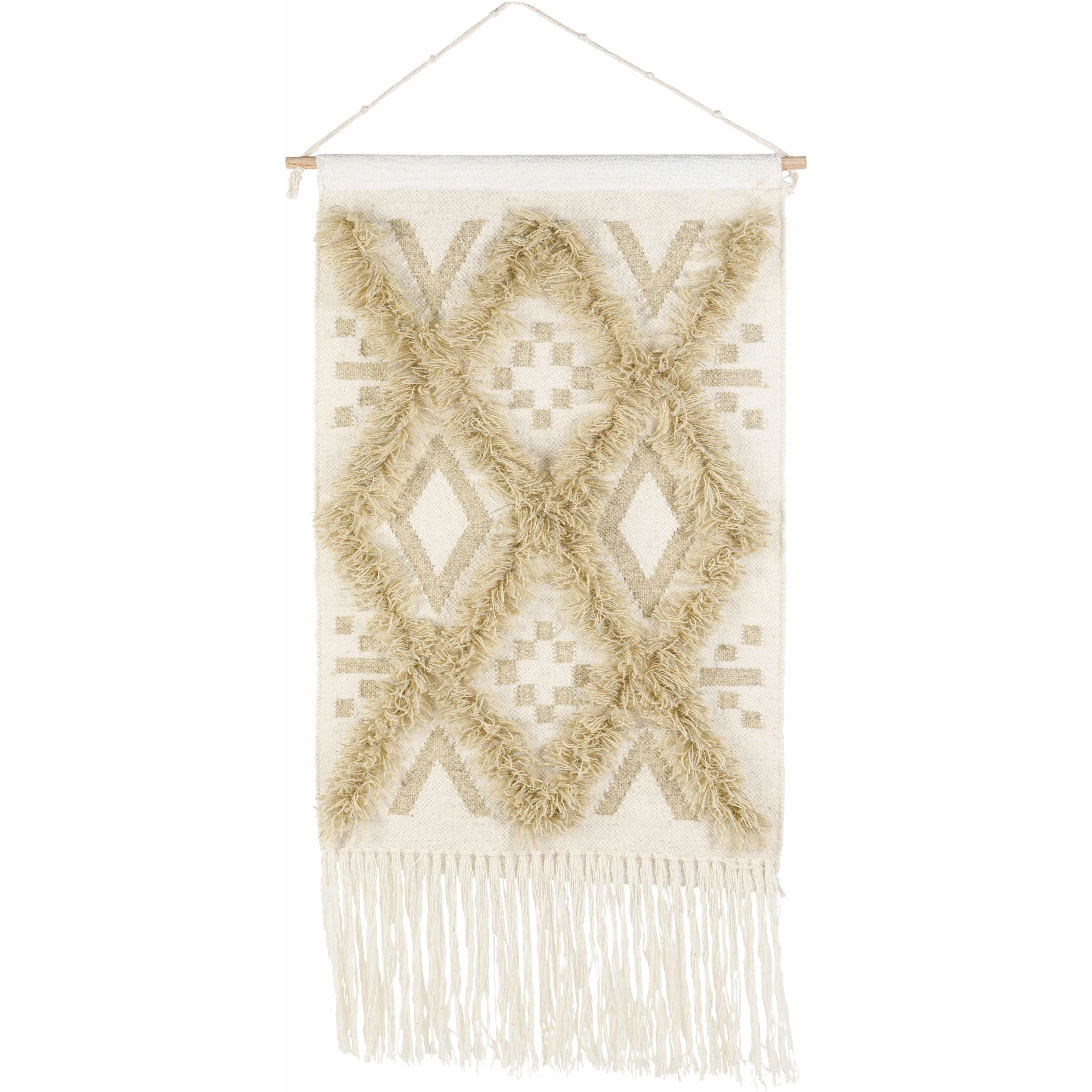 Malay Cream Diamond-Fringe Wall Hanging, Ruffle Tapestry for Room Decor & Home Inspo Hanging Accent