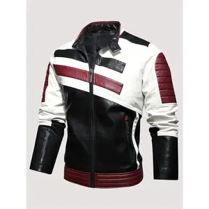 Men's Vintage Striped Longsleeves Cycling Jacket - Warm Fleece Casual Outerwear with Stand Collar, Full Zipper, Zip Pockets, for Outdoor Use