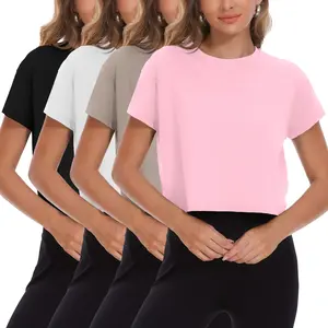 Dalavch 4 Pack Women's Crop Top Loose Fit Short Sleeve Casual Basic Tshirt Streetwear