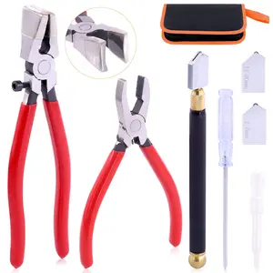 8Pcs Premium Glass Running Breaking Pliers and Class Cutter Kit, Heavy Duty Glass Cutting Tool with Rubber Tip, Work Great for Stained Glass, Mosaics, Fusing, Breaking