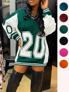 Women's Oversized Colorblock & Figure Print Drop Shoulder Sweatshirt, Preppy Fashion Street Casual V Neck Long Sleeve Pullover for Daily Outdoor Wear, Ladies Spring & Fall Clothes