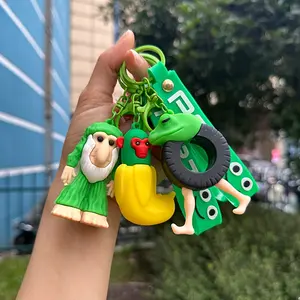 Cute Fun Cartoon Multi Charm Keychain Set, Includes Monkey King, Frog & Monkey Pendants, Ideal for Bags & Gifts