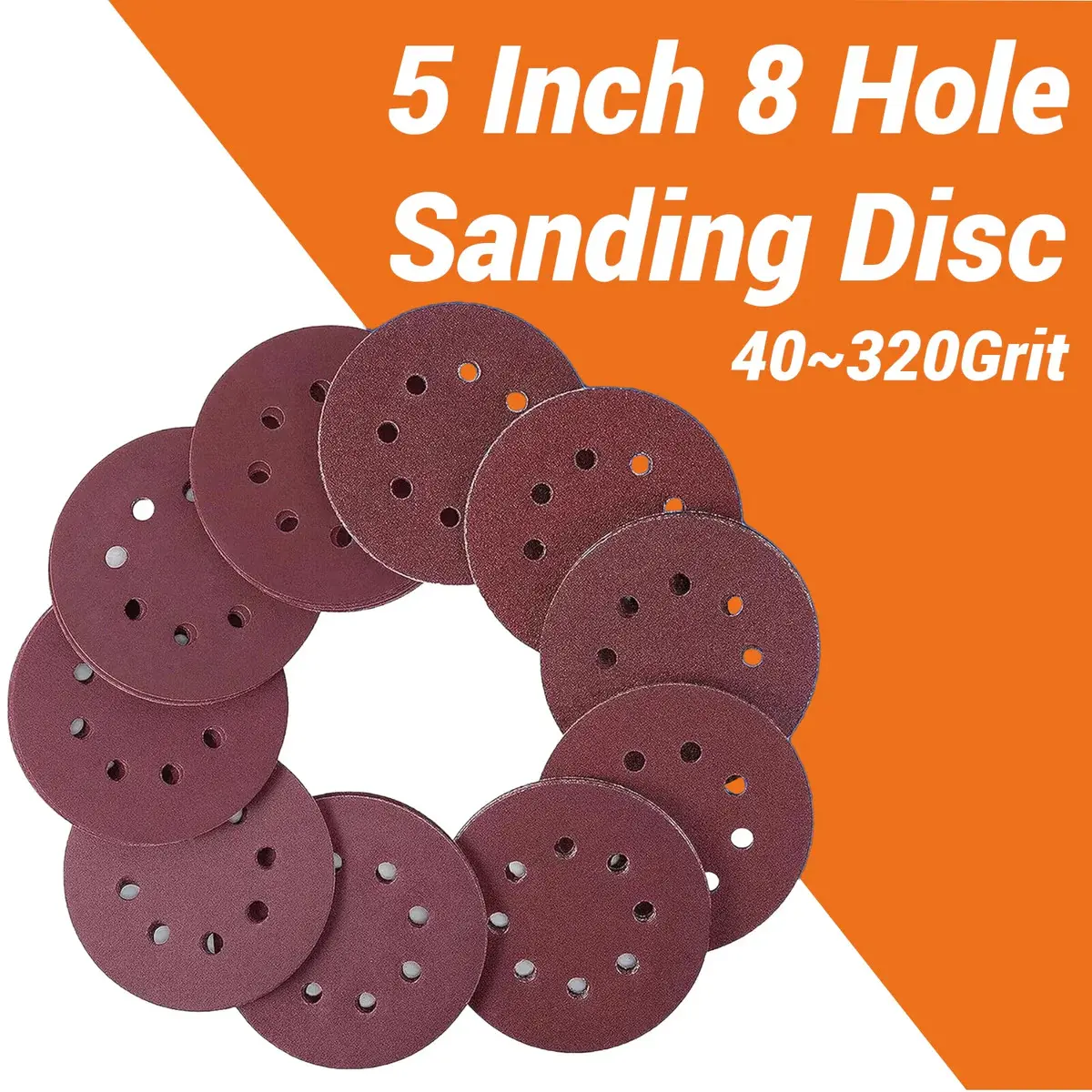 Dust-Free Velcro Sandpaper Packs, 5 in 8-Hole Resin Bonded Abrasive for Wood Work, 40 Grit with Enhanced Cutting and Polishing Results (72-Piece & 150-Piece Options)