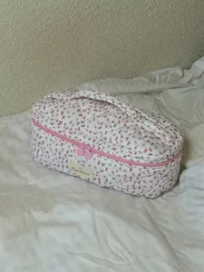 Punchiess Pink Ditsy Airwrap Vanity Case with Compartments for Dyson/Shark Products - Great for travel, gifting - Quilted Fiber Filled