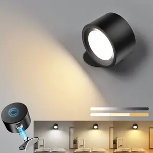 Wall Sconces Battery Operated Rechargeable LED Wall Mounted Lights, 3 Color Temperatures & Dimmable, 360° Rotation Magnetic Bedside Cordless Decor Wall Lamps for Bedroom, Living Room