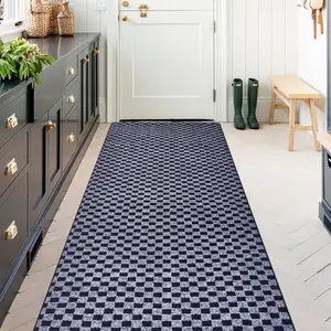 Trim-to-Fit Black Grid Floor Mat, Non-Slip Waterproof Rug, Heavy-Duty Low-Profile Cover for Indoor, Outdoor, Balcony, Porch and Hallway