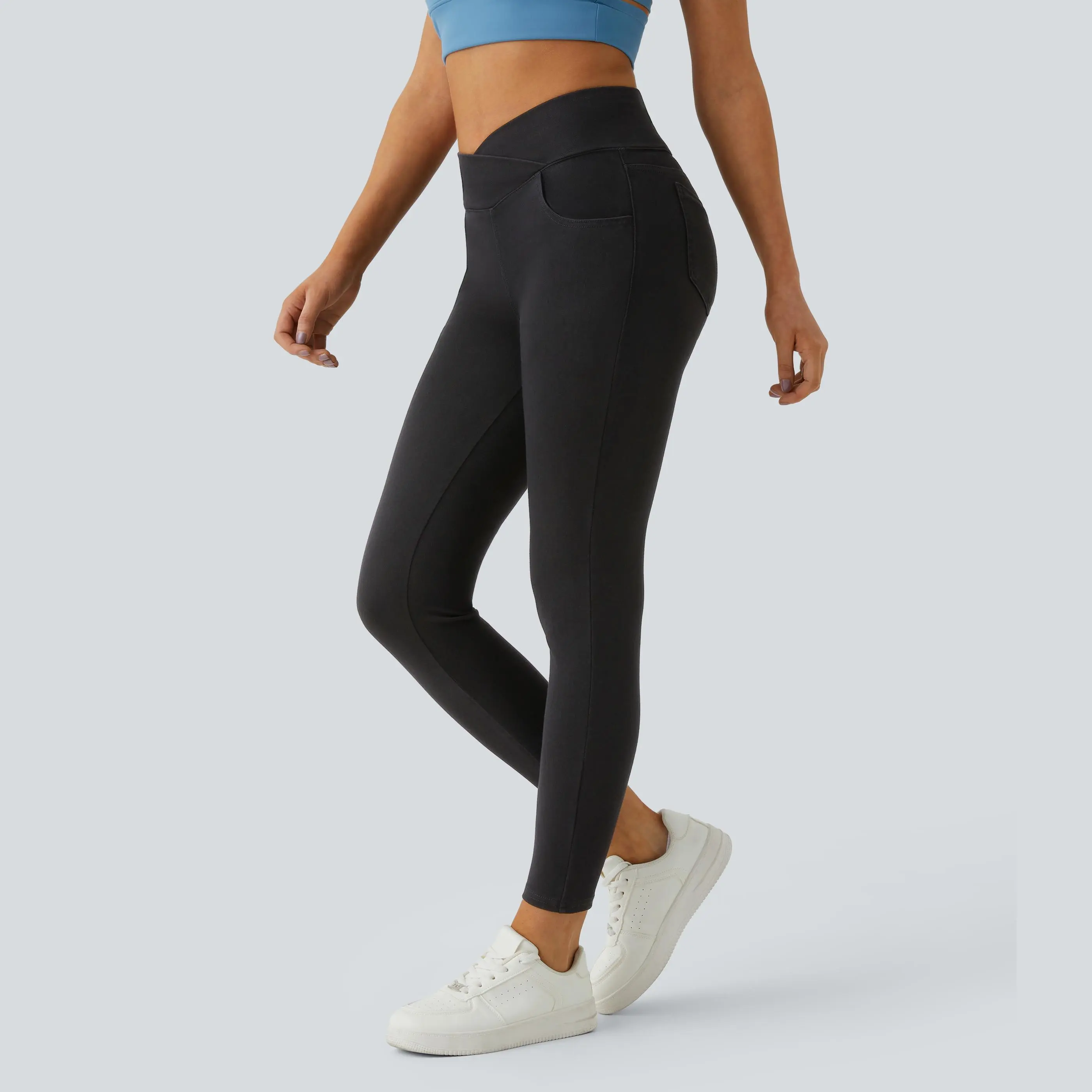 Halara Flex High Waisted Crossover Pockets Denim Work Leggings