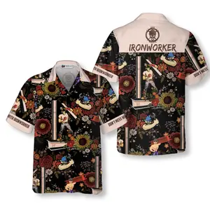 Don't Mess With Ironworker Hawaiian Shirt, Short Sleeve Casual Button Down Shirts Summer Beach Shirt, Tropical Floral Shirt
