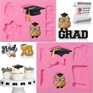 Graduation Molds Silicone, Graduation Fondant Molds With Owl Grad Cap Diploma Scroll Silicone Molud For Chocolate Candy Cookie Cupcake Cake Decoration for 2025 Graduation Celebration