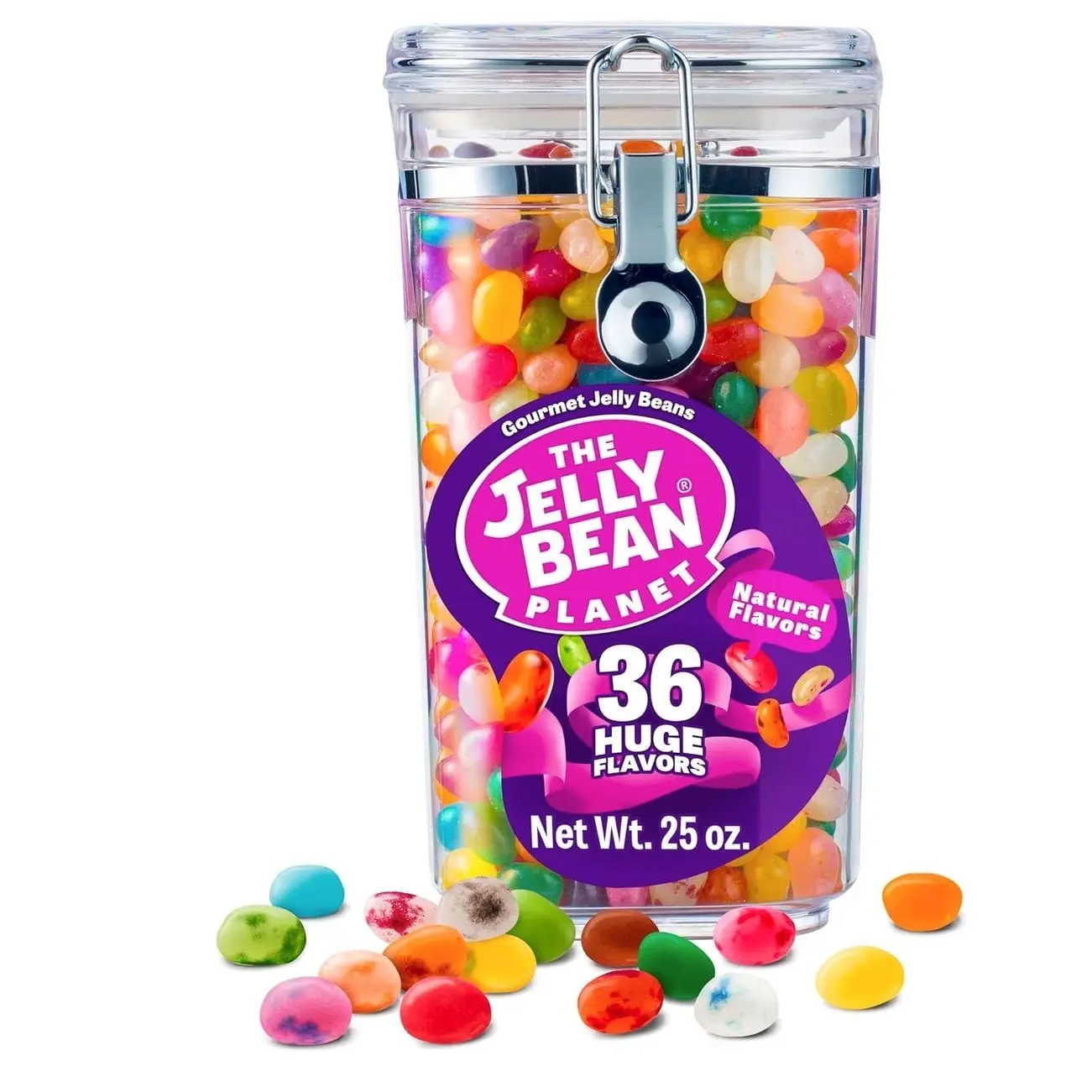 The Jelly Bean Planet, Gourmet Jelly Beans Gift 25 Oz Jar - 36 Huge Natural Fruit Flavors, Seasonal, Birthday, Kosher Candy, Plant Based Colors - Gluten Free, Fun Bulk Sweets Assortment