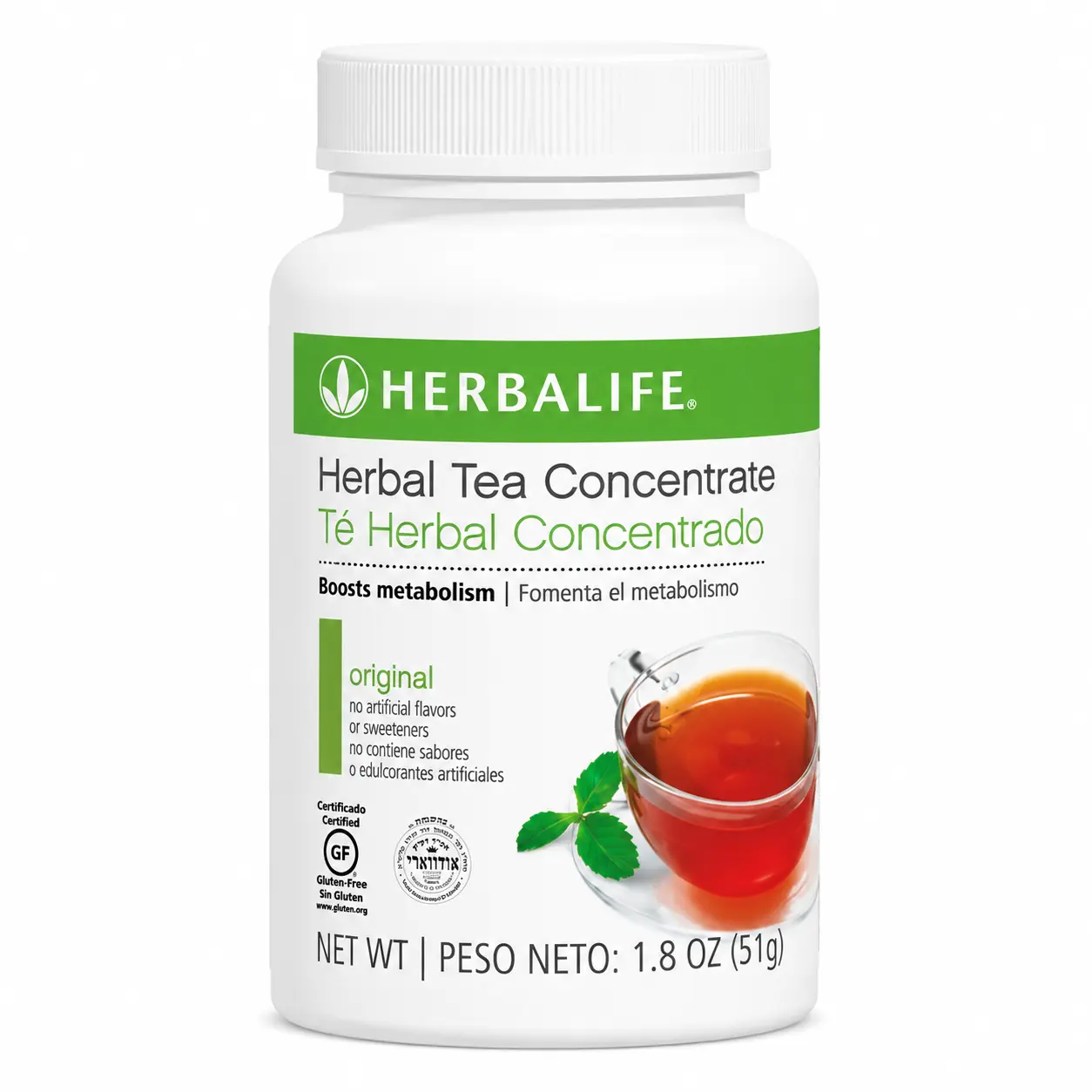 Herbalife Herbal Tea Concentrate Original 1.8 Oz Instant Tea Mix Original Flavor Green Tea Extract Caffeine Dietary Supplement Gluten Free Daily Hydration Daily Nutrition Hot or Iced Tea Beverage Ready to Mix Drink Powder Portable Canister