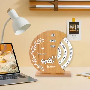 Wooden Creative Rotating Monthly Calendar Decor, Vintage Permanent Desk Calendar, Living Room Office Decoration, Unique Home Accent