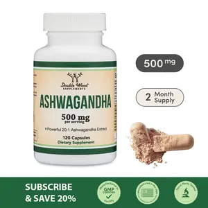 Double Wood Supplements Ashwagandha 500mg Capsules - 120 Count for Stress Relief & Enhanced Energy - Natural Mood Balancer & Immune Support