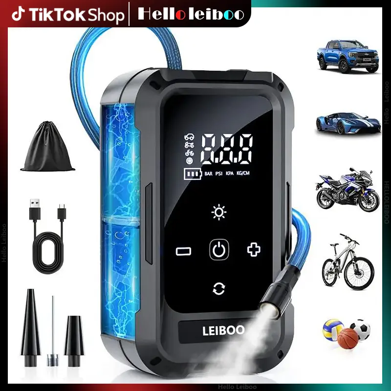【DealsForYouDays】LEIBOO Portable Air Compressor Air Pump, 150PSI, 3X Fast Inflation, 6000mAh Long-lasting battery life, suitable for inflating Balls, Bicycles, Motorcycles, and Car Tires - Multifunctional Auto Accessories! Men gifts! (CE, FCC certified)