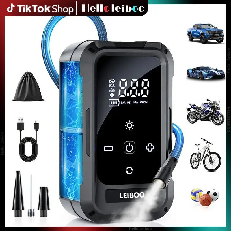 LEIBOO Portable air compressor air pump, 150PSI, 3X fast inflation, 6000mAh long-lasting battery life, suitable for inflating balls, bicycles, motorcy