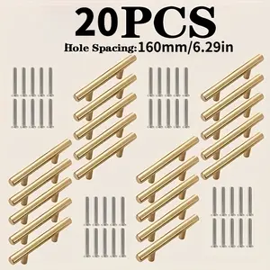 20pcs Brushed Gold Stainless Steel Arc Cabinet Handles  Modern Drawer Pulls, Includes Screws, Easy Installation, Length 250mm