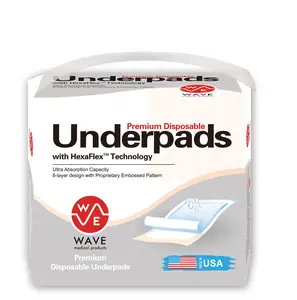 Wave Ultra Heavy Absorbency Disposable Incontinence Underpads, 30" x 36" Quilted Made in The USA Daily Hypoallergenic