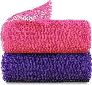 2 Pack African Net Exfoliating Body Scrubber, Authentic Nylon Bath Shower Scrubber with Rich Lather, Nylon Bath Sponge for Women, Pink & Purple