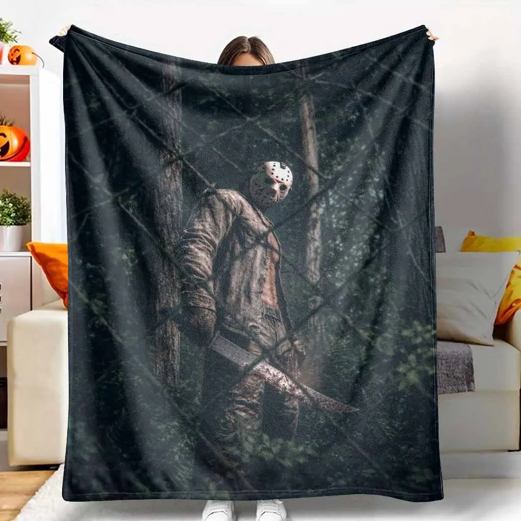 Vintage Woodland Print Masked Forest Hunting Flannel Blanket - Flannel Fabric, Fading-Proof, Plush Texture, Soft Warm, Multi-Size, Ideal for Cabin Decor, Living Room Sofa Bed Gift