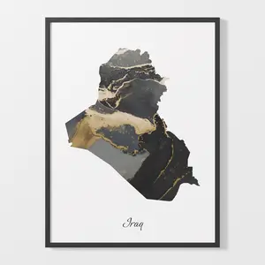 Iraq Art Print Iraqi Map Poster Elegant Country Artwork Black And Gold Iq Painting Textured Wall Art C25 85 Premium Luster Photo Paper Inkjet Printing Double-Sided Tape Hanging Option