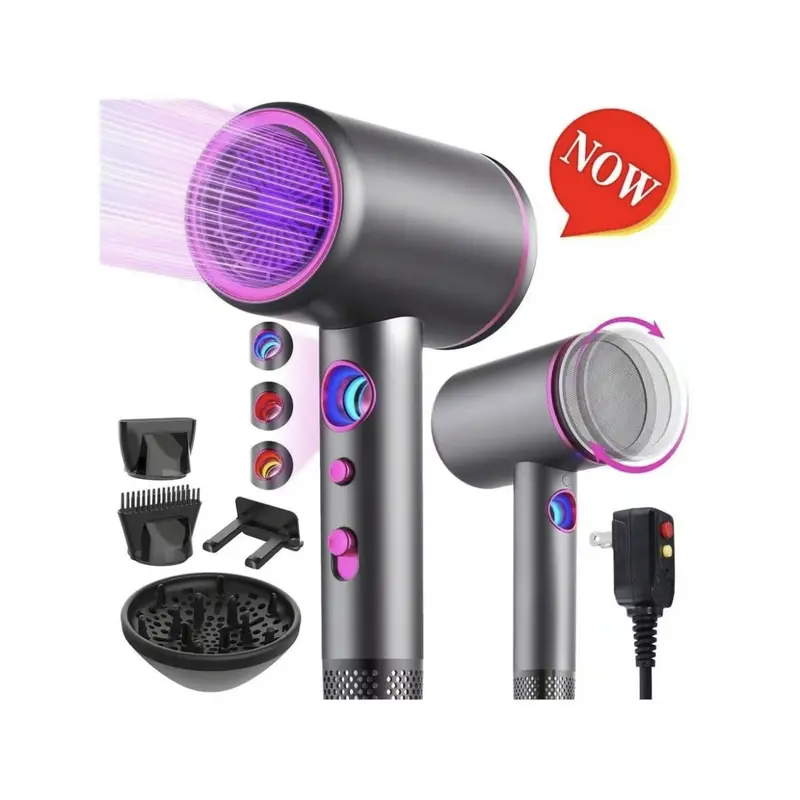 Hair Dryer 33000 RPM Professional High-Speed, Rapid Drying Advanced Plasma Tech for Scalp Health, Lightweight Low Noise, Smart Temp Control, 3 Temps Travel with Magnetic Nozzle & Diffuser