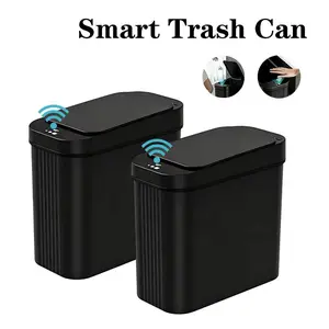 2 Pack 15L-A style Mini Touchless Sensor Trash Can, Automatic Infrared Motion Garbage Bin with Lid, Slim Waterproof Waste Bin for Home Small Space