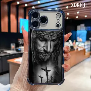 Jesus Cross pattern mobile phone case, suitable for iPhone17/16/15/14/13/12/11/pro max/air, Four-corner anti-fall shockproof mobile phone protective cover, strong mobile phone protection accessories