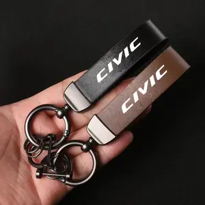 Genuine Leather Car Logo Keychain Motorcycle Key Chain Ring For Honda Civic FIT Accord Prelude CRV 5th City CRZ CRX Jazz HRV