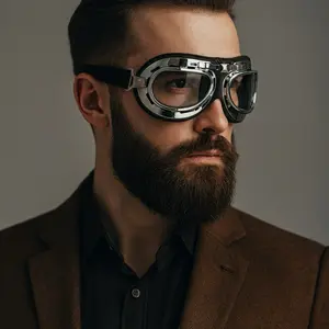 Steampunk Aviator Motorcycle Goggles Retro Pilot Costume Cosplay Clear Lens