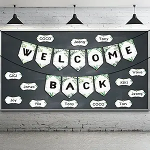 Welcome Back Banner for Classroom Decorations Eucalyptus Welcome Bulletin Board Sign Banners with 50 Dry Erasable MultiPurpose Cards and 80 Glue Point Dots for School Classroom Chalkboard Office
