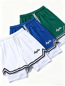 3PCS Men's Mesh 2in1 Shorts, Three-Piece Set, Sports Basketball Shorts, Running, Fitness, Cycling, Hiking, Swimming, Quick-Dry, Breathable Stretch Shorts