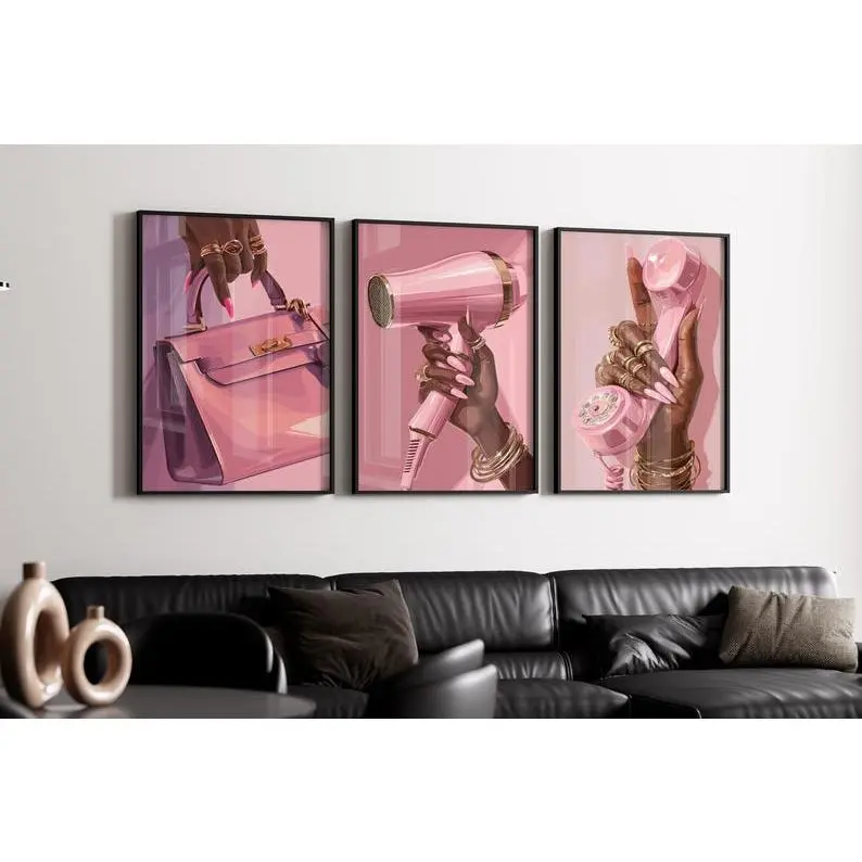 3 Set Art, Black Woman Art, Pink Art, Modern Art, Black Woman Wall Art, Wall Art, Girl wall art, Pink girl art, Wall Art , Urban Art #374